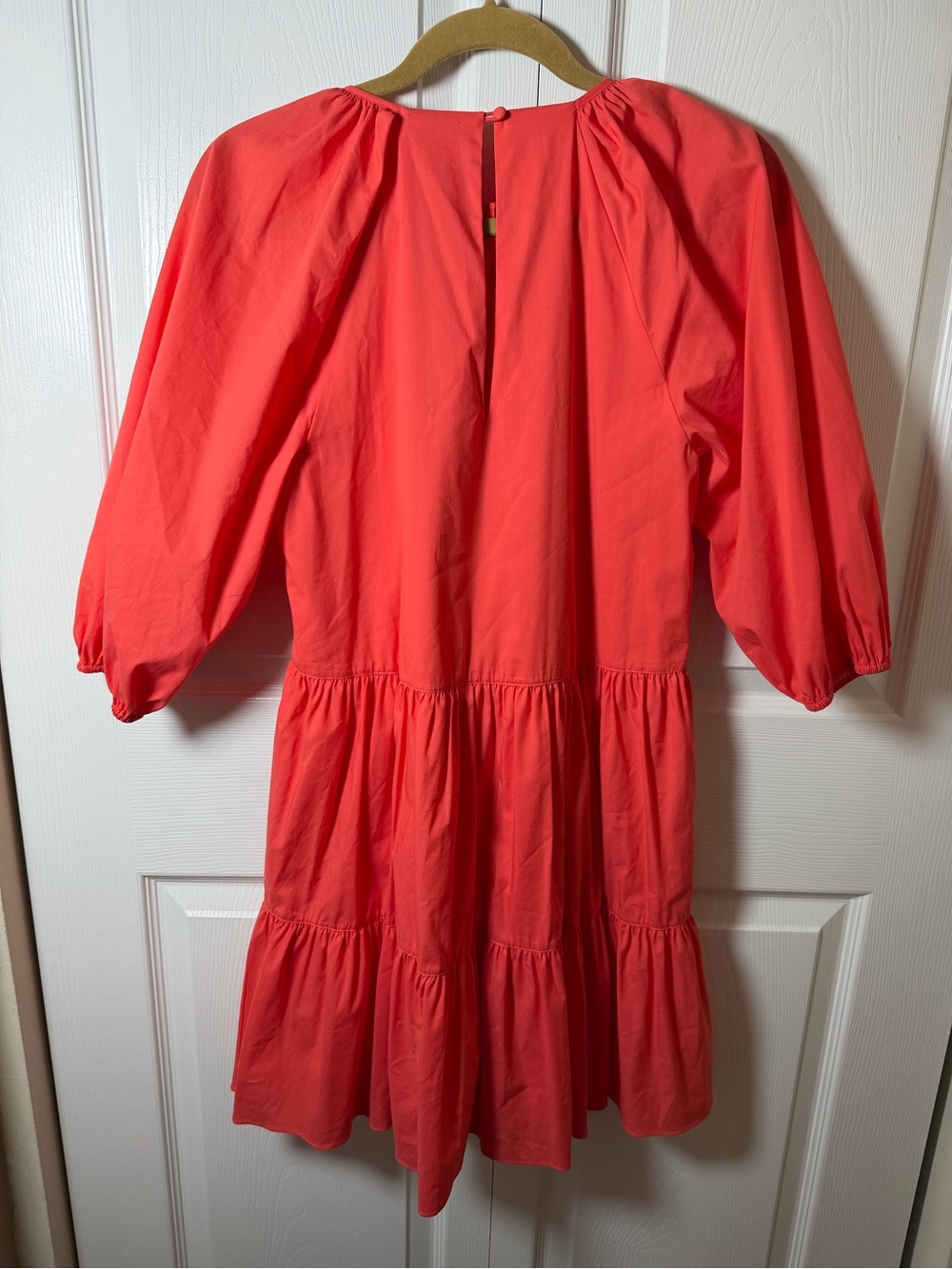 Cinq a Sept Lynn Tie Front Puff Sleeve Babydoll Mini Dress Neon Coral Size 4 NWT - Picture 4 of 6